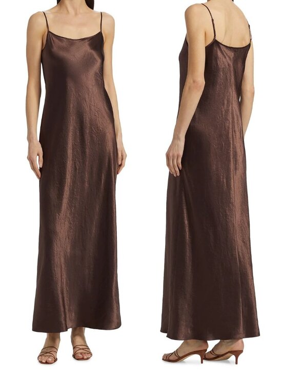 Vince Dresses & Skirts - Vince Satin Bias Maxi Slip Dress Chocolate Brown Crinkled Naia Acetate S